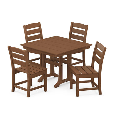 POLYWOOD Lakeside 5-Piece Farmhouse Trestle Side Chair Dining Set - Teak